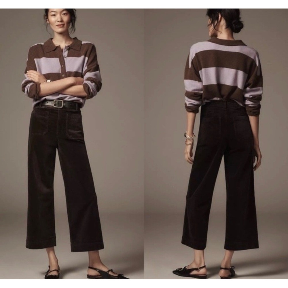 Anthropologie Maeve Colette Corduroy Cropped Wide Leg Pants Brown 31P  New